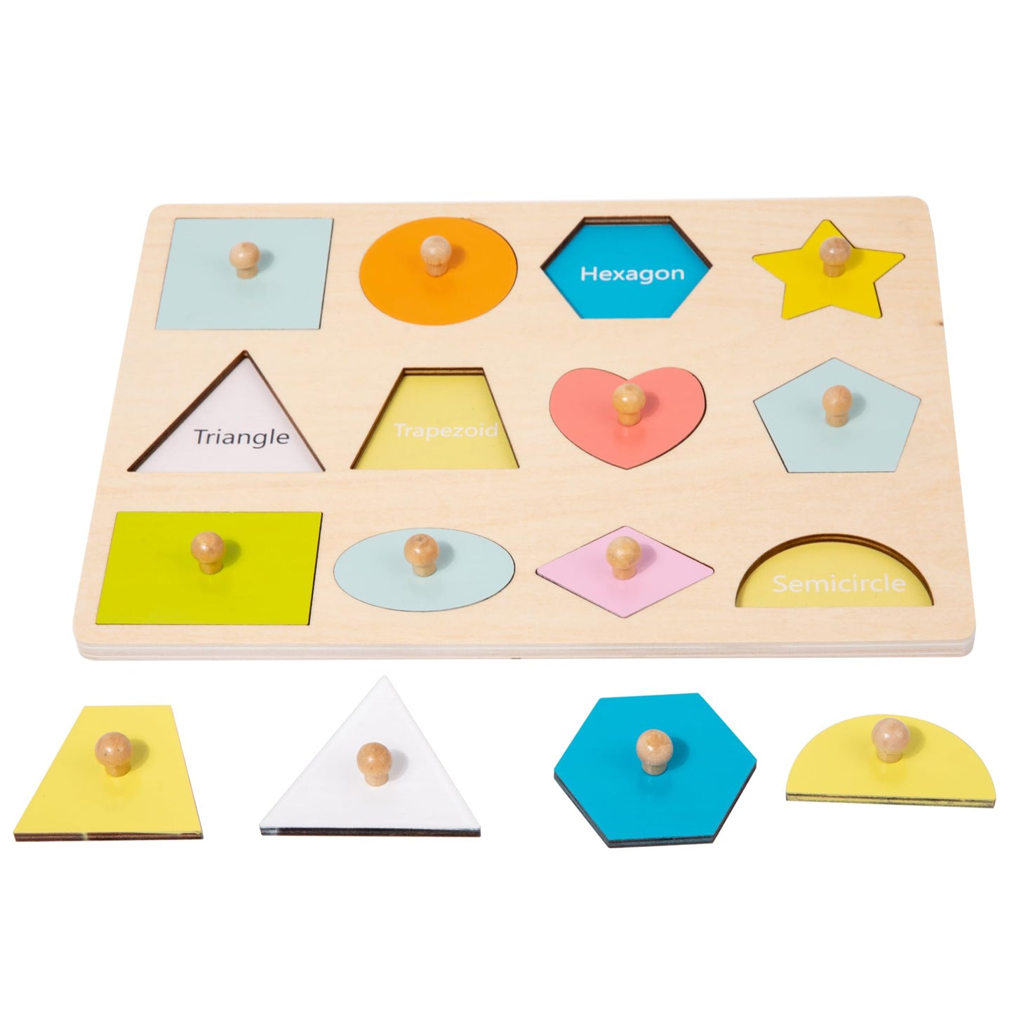 Adena Montessori Wooden Shape Peg 12 Piece Of Colorful Shape Cognition Knob Puzzles Baby & Toddler Development Toy