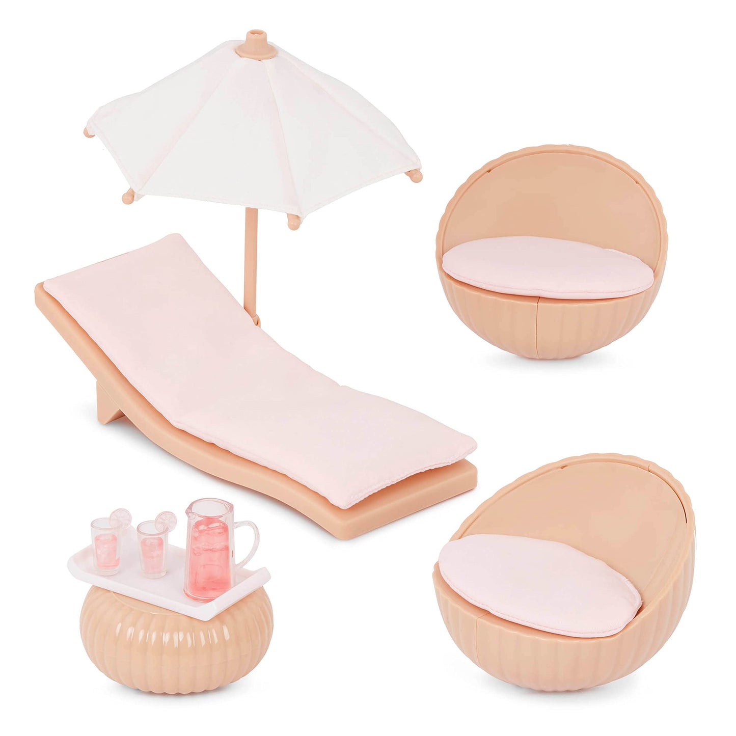 Lori - Marina'S Terrace Set - Mini Doll & Toy Terrace Furniture - 6-Inch Doll & Dollhouse Accessories - Chairs, Table, Umbrella,