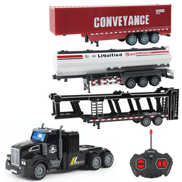 Remote Control Truck, 14'' 1:48 mini Truck Toy, equipped with 2 Rechargeable Batteries, Semi-Trailers include Car Carriers, Tank