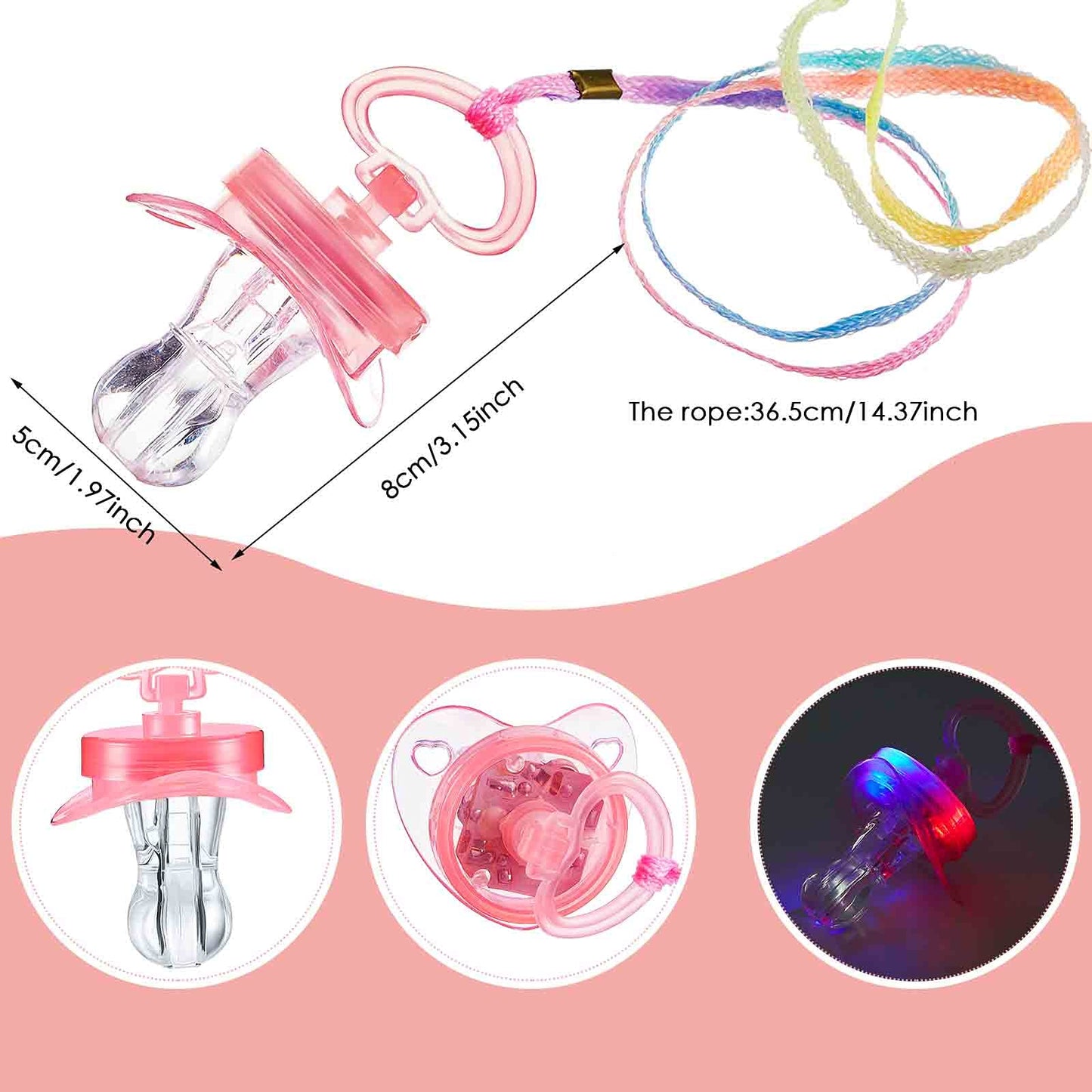 Gejoy 8 Pieces Led Light up Pacifier Necklace Glowing Flashing Halloween Party Favors Led Light Pacifiers Toy for Boy, Girls and