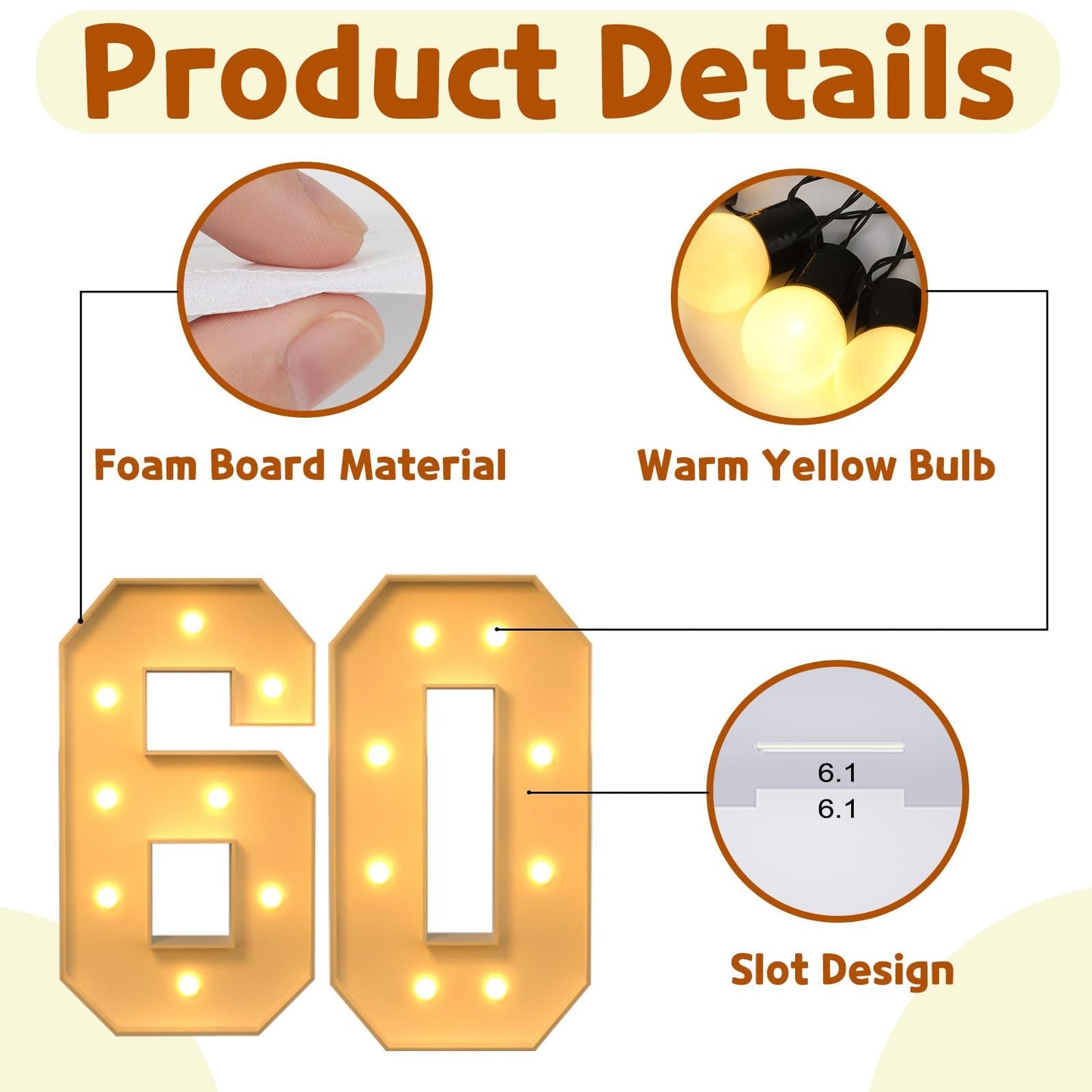 Imprsv 3Ft Marquee Light Up Numbers, Marquee Numbers 60Th Birthday Decorations For Women Men, Large Light Up Numbers 60Th Birthd
