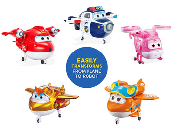 Super Wings 5' Transforming Toys 5-Pack, Supercharged Jett, Supercharged Paul, Supercharged Dizzy, Golden Boy & Sunny Airplane Toys Action Figures, Preschool Toy Plane For 3 4 5 Year Old Kids