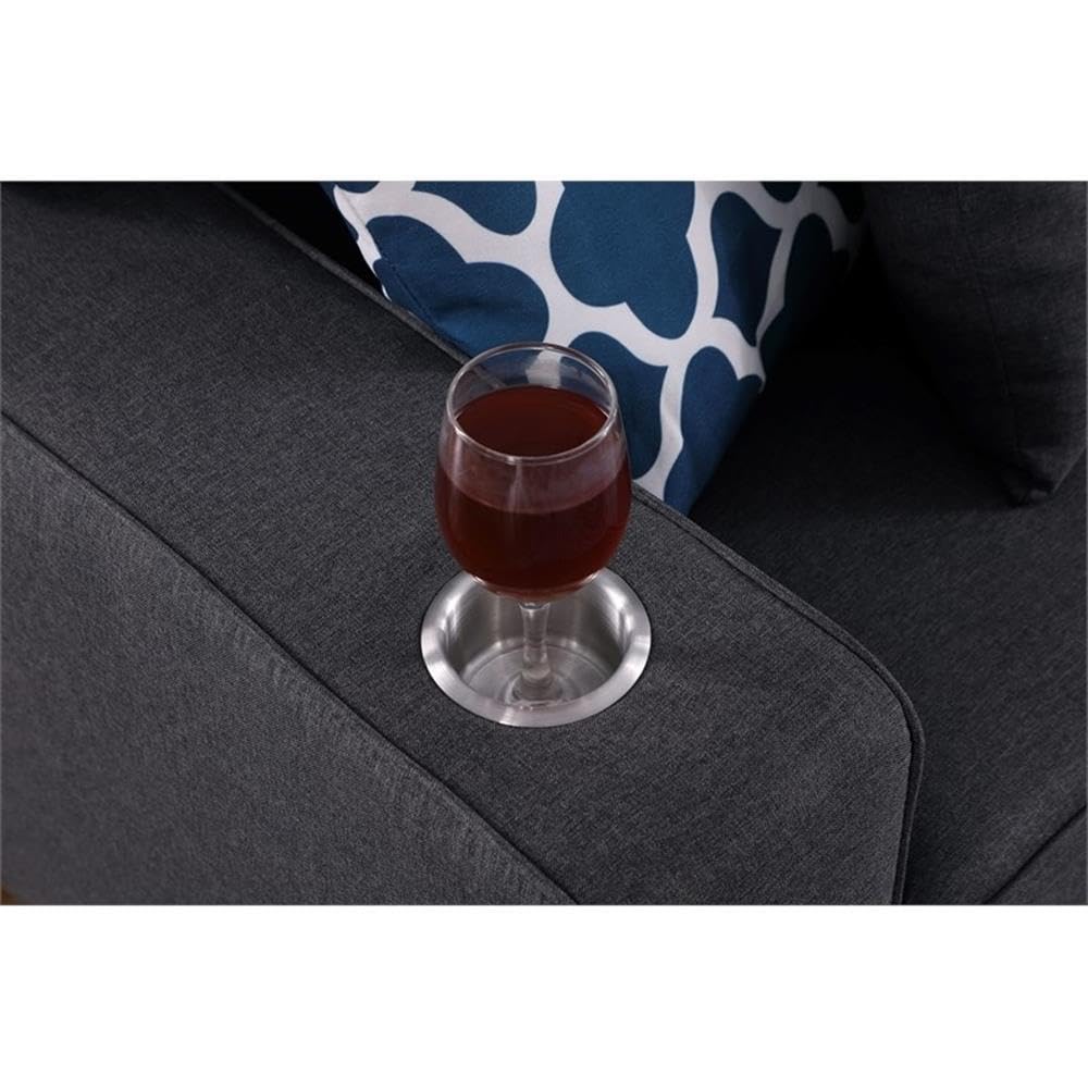 Lilola Home Cooper Dark Gray Linen 5-Seater Sofa with Cupholder