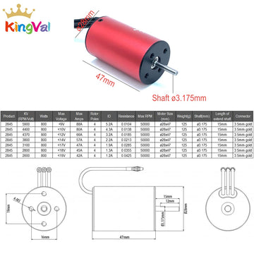 KingVal Replacement 2845 3100KV Waterproof Brushless Motor Shaft 3.175mm Compatible with 1/14 RC Car