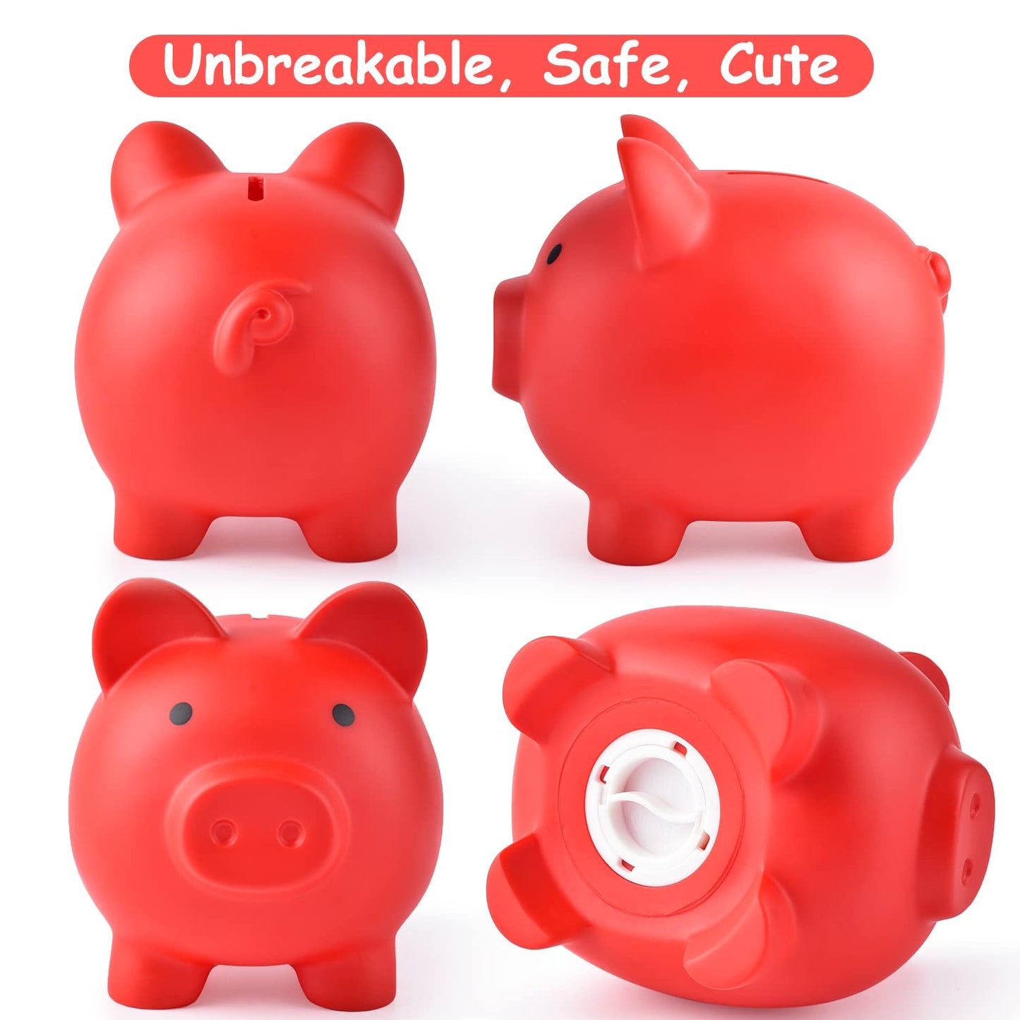 Pjdrllc Large Piggy Bank, Unbreakable Plastic Money Bank, Coin Bank For Girls And Boys, Large Size Piggy Banks, Practical Gifts For Birthday, Easter, Christmas (Red)