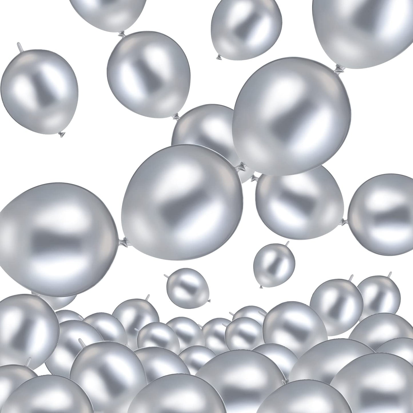 100 Pcs Link Balloon Linking Balloon Latex Linkable Balloons Connected Wedding Party Decoration (Metallic Silver, 10 Inch)