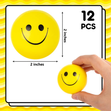 Lovestown Face Stress Balls, 2Inch Funny Squeeze Balls 12Pcs Yellow Smile Balls Mini Stress Relief Balls For Kids Adults School Carnival Reward Party Bag Gift