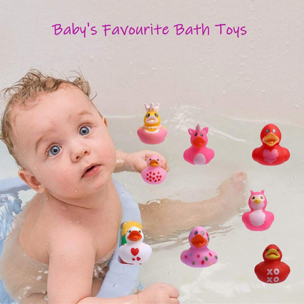 15 Pcs Assorted Rubber Duck Valentine'S Day Rubber Ducks Pink Valentine Heart Ducks,Small Rubber Ducks In Bulk Baby Shower Bath
