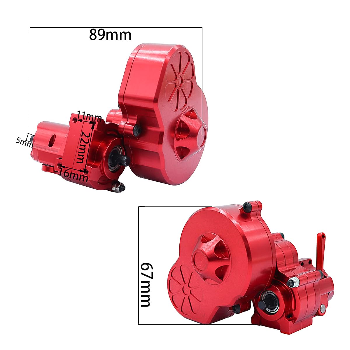 Metal Complete Transmission Cutoff Gearbox with Dig Gear for 1:10 Axial SCX10 AX10 Wraith RC Crawler Car (Red)