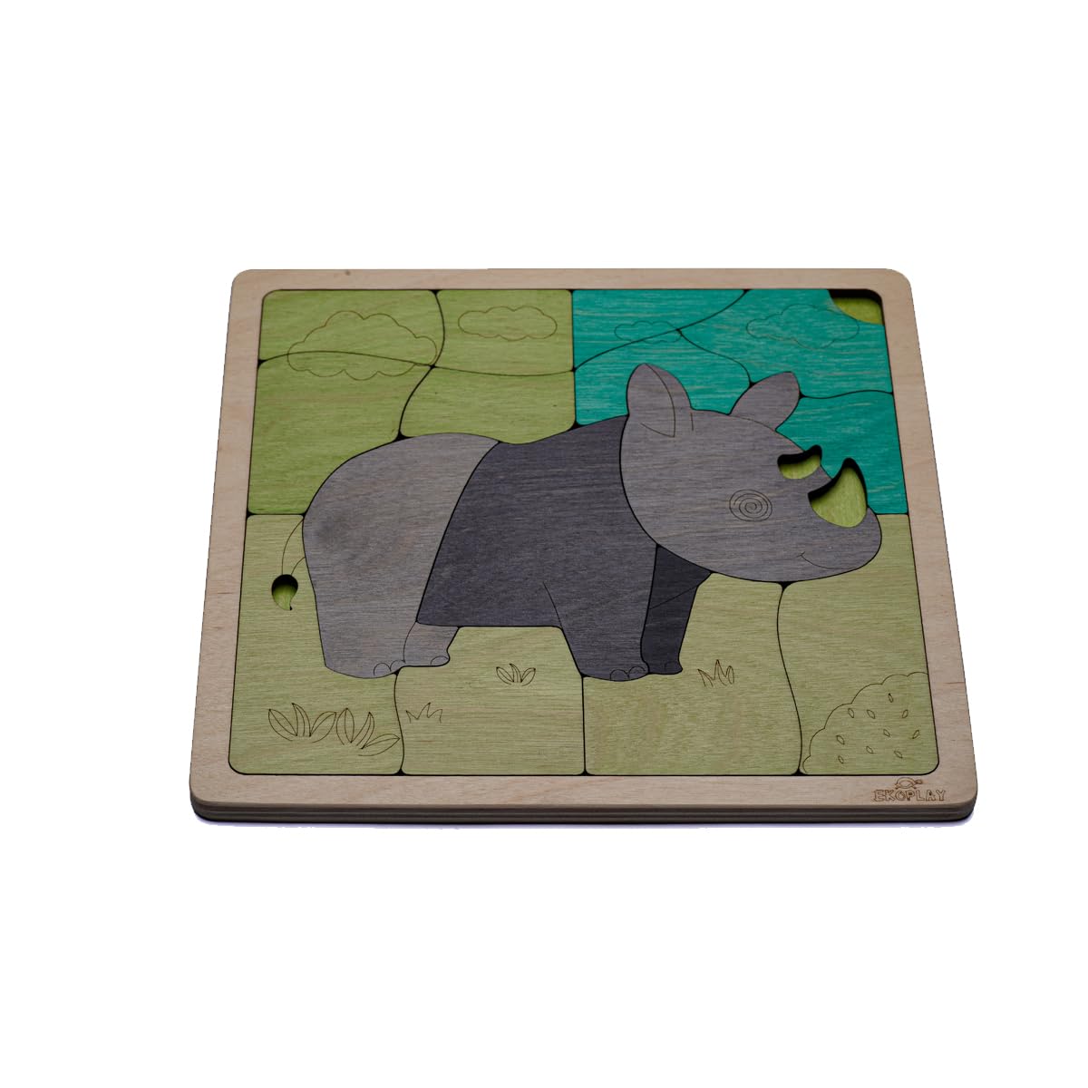 Tuff Rhinoceros Wooden Puzzle | 16 Pieces Jigsaw Puzzle | Endangered Animals For Kids 3 Years And Above