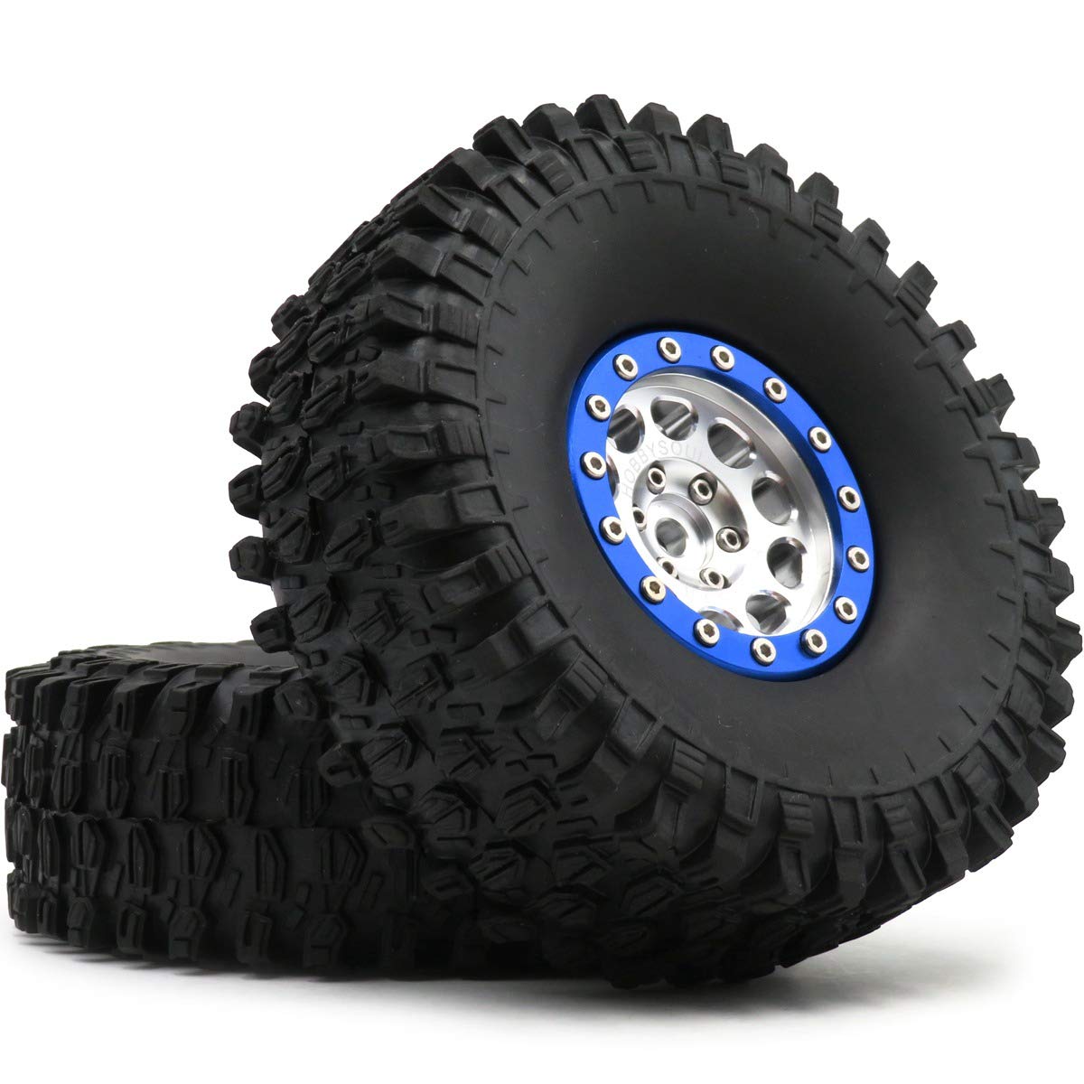 hobbysoul RC 1.9 Tires Tyres Height 120mm/4.72inch & Alloy 1.9 Beadlock Wheels Rims Hex 12mm Silver&Blue color for TRX-4 D110 SC