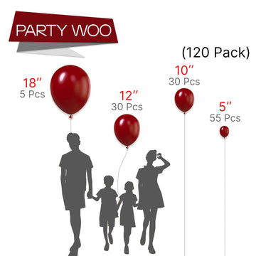 Partywoo Ruby Red Balloons 120 Pcs Different Sizes Pack Of 18 12 10 5 Inch Maroon Balloon Arch Kit Garland For Valentine'S Day Graduation Wedding Christmas Birthday Party Decorations Red-Y75