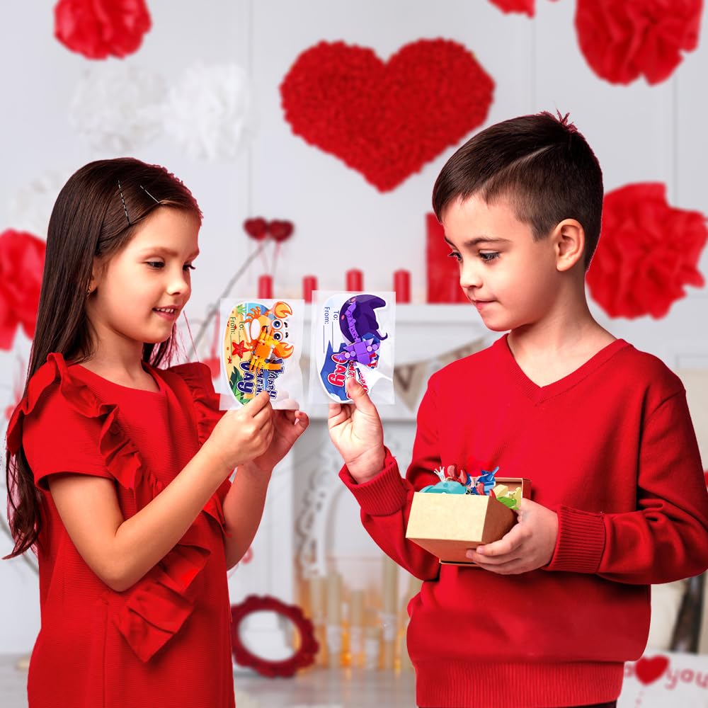 Diydec 30Pcs Valentines Building Blocks, Valentine'S Day Gifts Toys For Kids Marine Animals Building Toys With Cards For Boy Gir