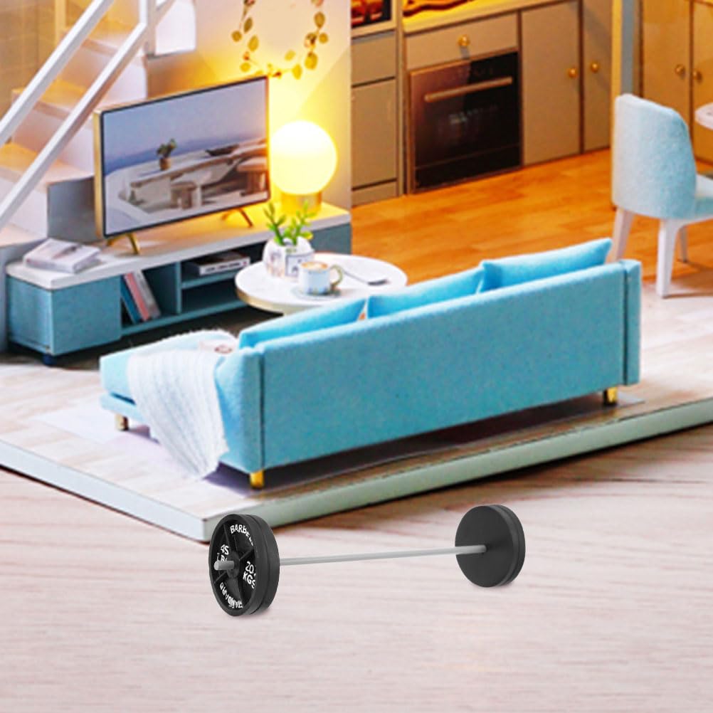 LOGOFUN 3pcs Mini Barbell Model Dollhouse Miniature Barbell Prop Tiny Fitness Equipment Models for Dollhouse Fitness Accessories