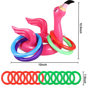 Camlinbo 15 Pcs Inflatable Flamingo Pool Toys Ring Toss Pool Game, Flamingos Luau Party Decor Hawaiian Beach Toys Carnival Outdo