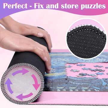 Callkroon Puzzle Mat Holds 2000 Pieces | Roll-Up Design With Non-Slip Rubber Bottom | 6 Sorting Boxes | Portable Puzzle Storage