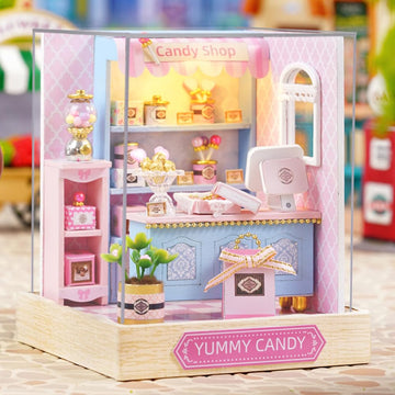 Tukiie Diy Miniature Dollhouse Kit With Furniture, 1:24 Scale Creative Room Mini Wooden Doll House Plus Dust Proof For Kids Teens Adults(Yummy Candy)