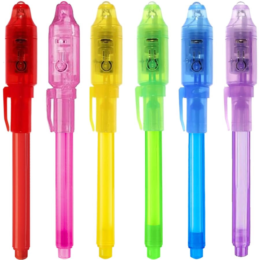 Eodvics Invisible Ink Pen With Light, 6 Pcs Magic Spy Pen For Secret Message, Birthday Party, And Kids Halloween Goodies Bags Toy