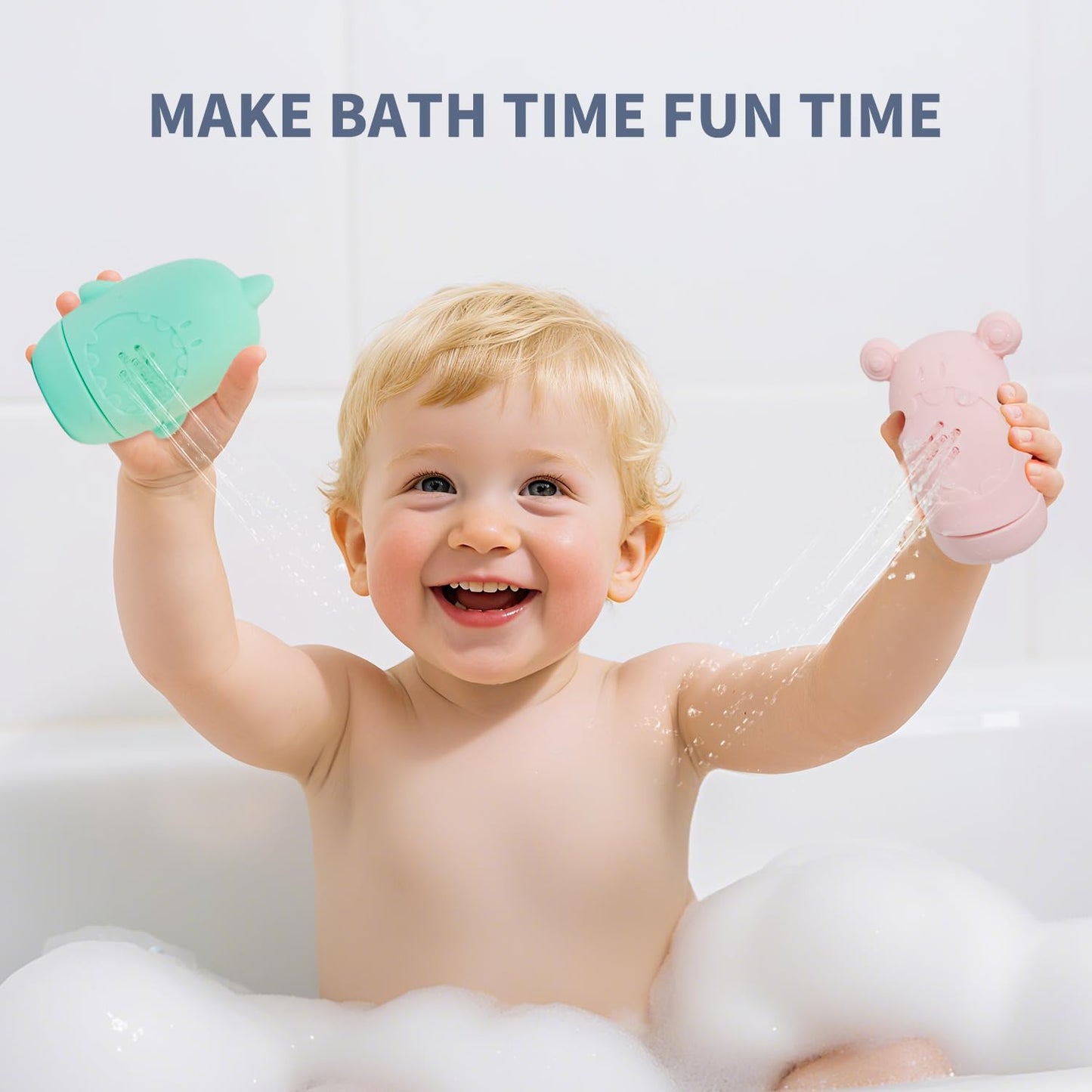 AMCHSURI Bath Toys for Kids Ages 1-3, 15 PCS Mold Free Toddler Bath Toys for 2-4 Bathtub Water Table Pool Toys with Stackable Bo