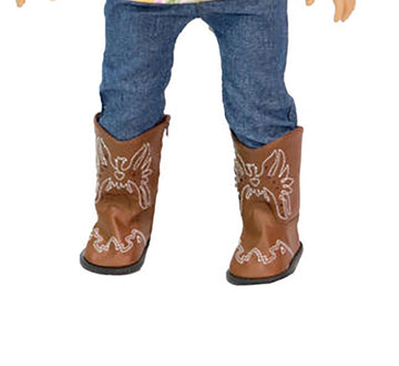 American Fashion World Brown American Eagle Cowgirl Boots for 18-Inch Dolls | enhanced Quality & Trendy Design | Dolls Shoes | Shoe Fashion for Dolls for Popular Brands