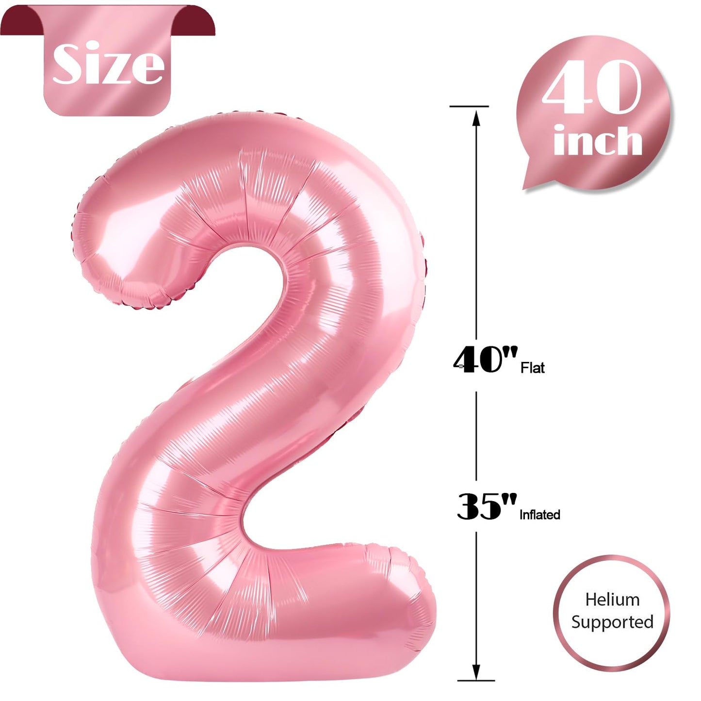 Pearlescent Pink 2 Balloon, Number Balloons 40 Inch, 2Nd Balloon Number Birthday Decorations, Second Two Birthday Party Supplies