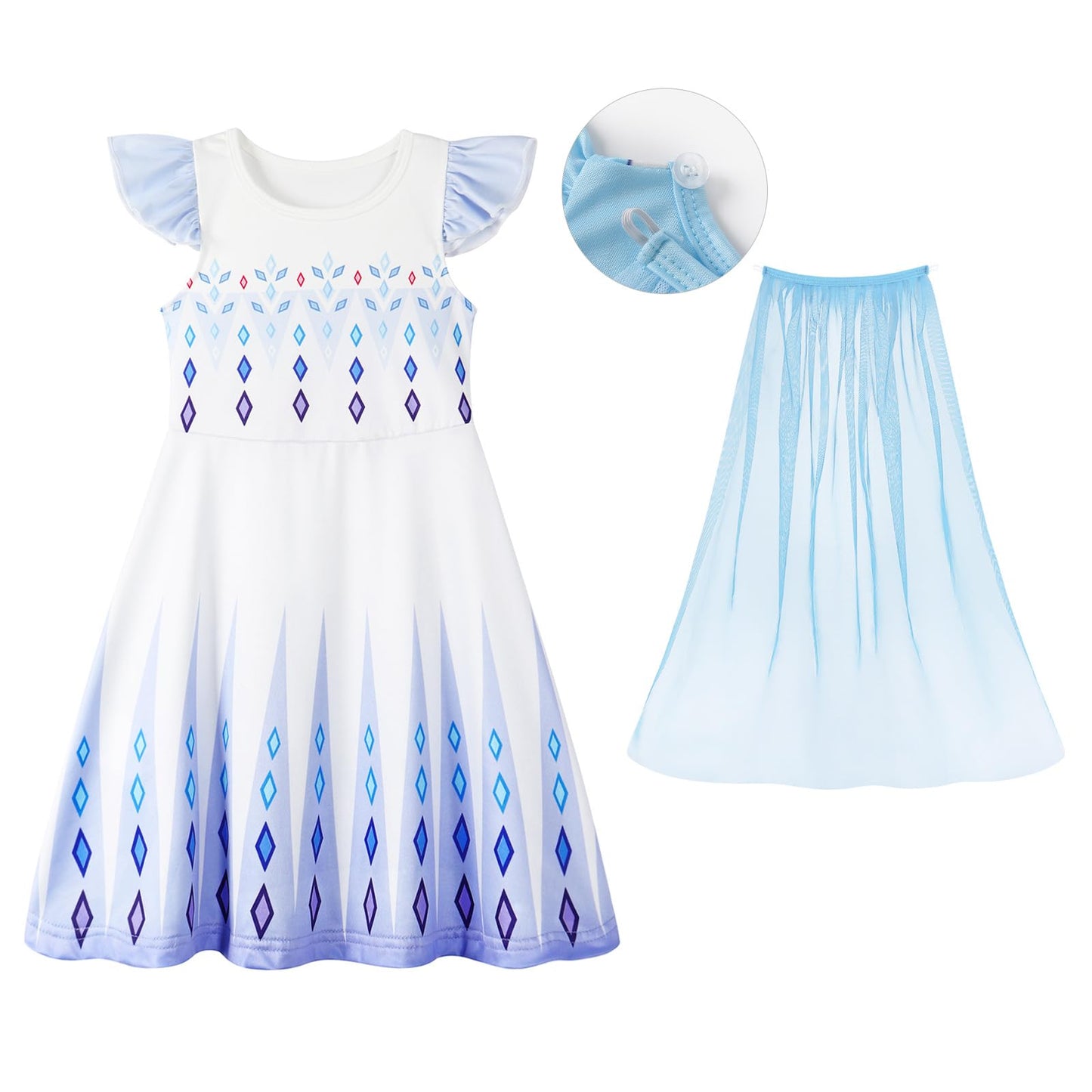 Wonderbabe Girls Princess Costumes Snow Queen Princess Dresses Fancy Dress Up Clothes For Christmas Snow Party Cosplay With White Long Cape Size 2-3T