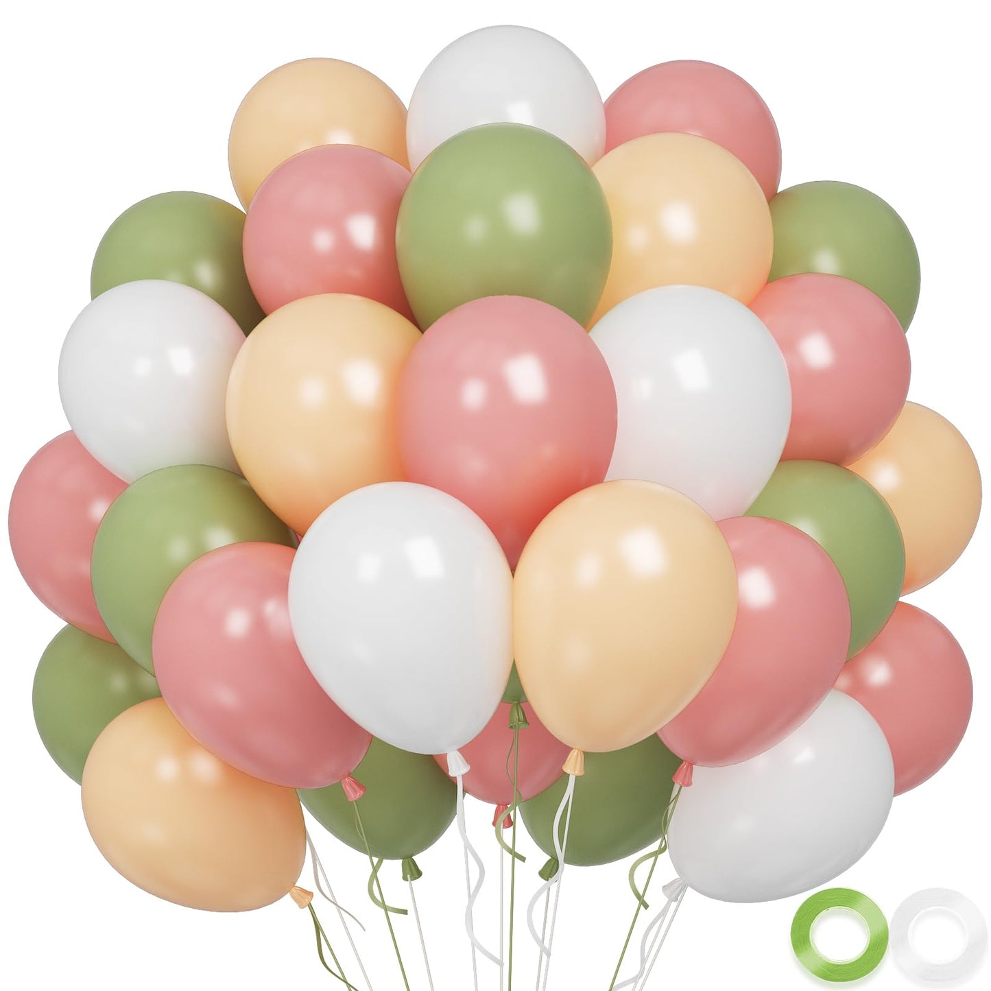 Sage Green Pink Balloons, 60 Pcs 12 Inch Green Pink White Apricot Balloons, Sage Green Birthday Balloons For Kids, Dusty Pink He