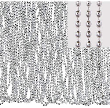 Amscan Metallic Oval Bead Party Necklaces, 50 Ct, 30'', Silver
