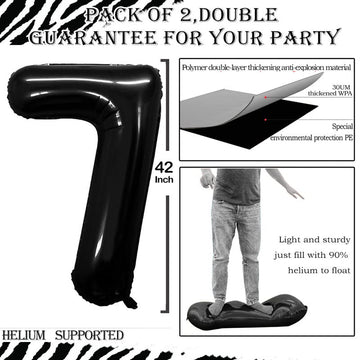 Goer Black Foil Balloons Number 7,Huge Number Balloons For 7Th Birthday Party Supplies Anniversary Decorations (3 Pcs,42 Inch,32 Inch,16Inch)