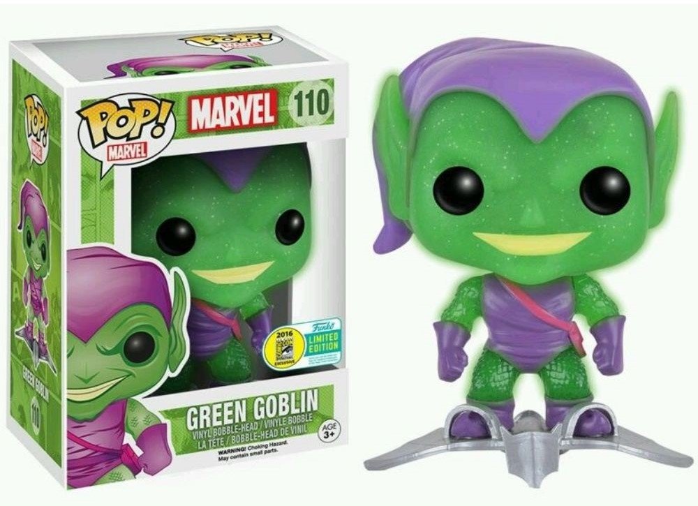 Funko Pop Marvel Translucent Glitter Glow Green Goblin With Glider Sdcc 2016 Exclusive Figure