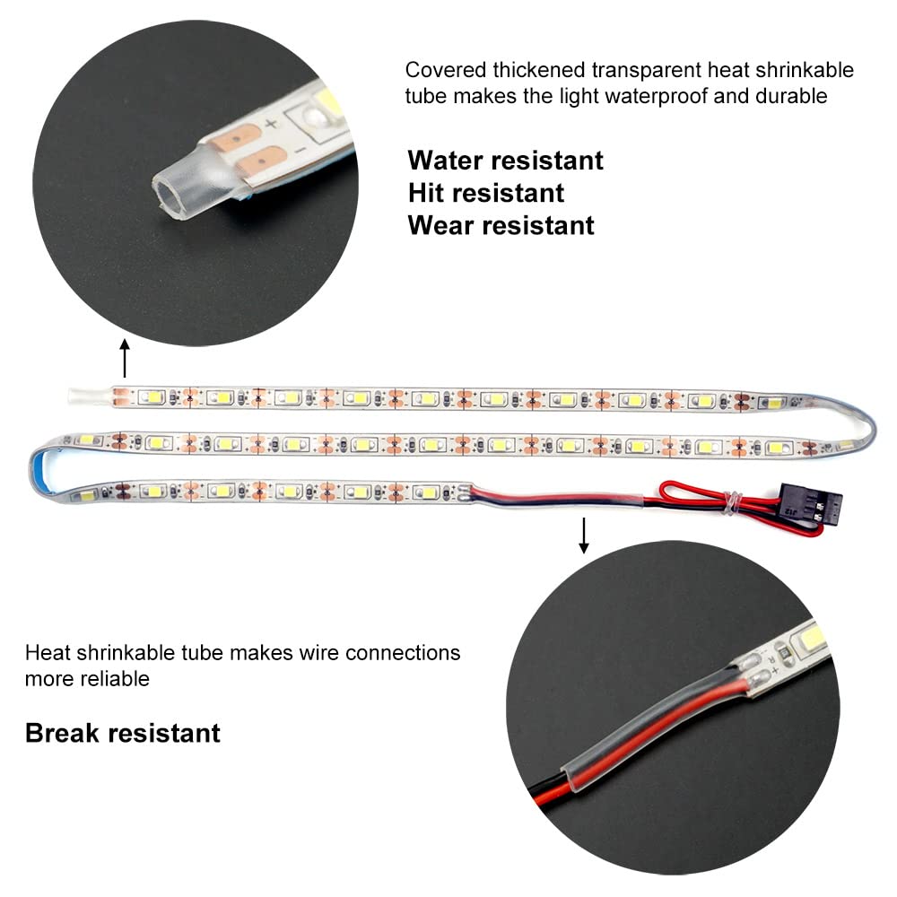 elechawk Waterproof LED Light Strips for RC Cars Trucks Airplanes Boats Drones Fixed Wing AR Wing Model Underglow Light (White)
