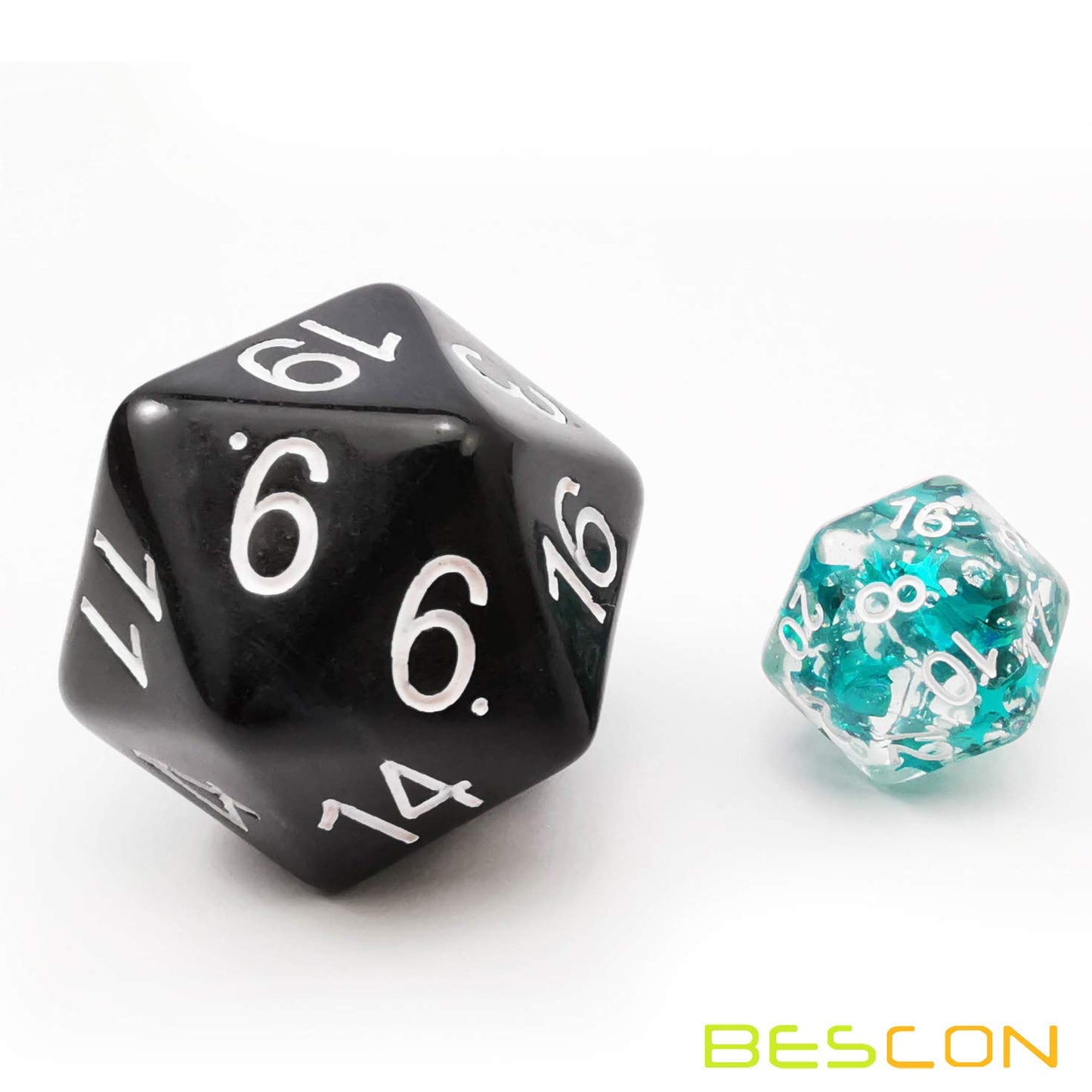 Bescon Jumbo D20 38Mm, Big Size 20 Sides Dice Solid Black, Big 20 Faces Cube 1.5 Inch
