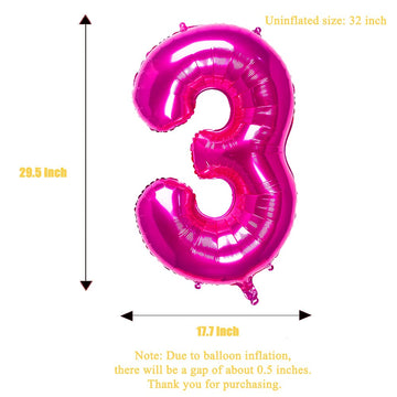 32 Inch Pink Number 3 Balloons Foil Ballon Digital Birthday Party Decoration Supplies (Pink Number 3 Balloon)