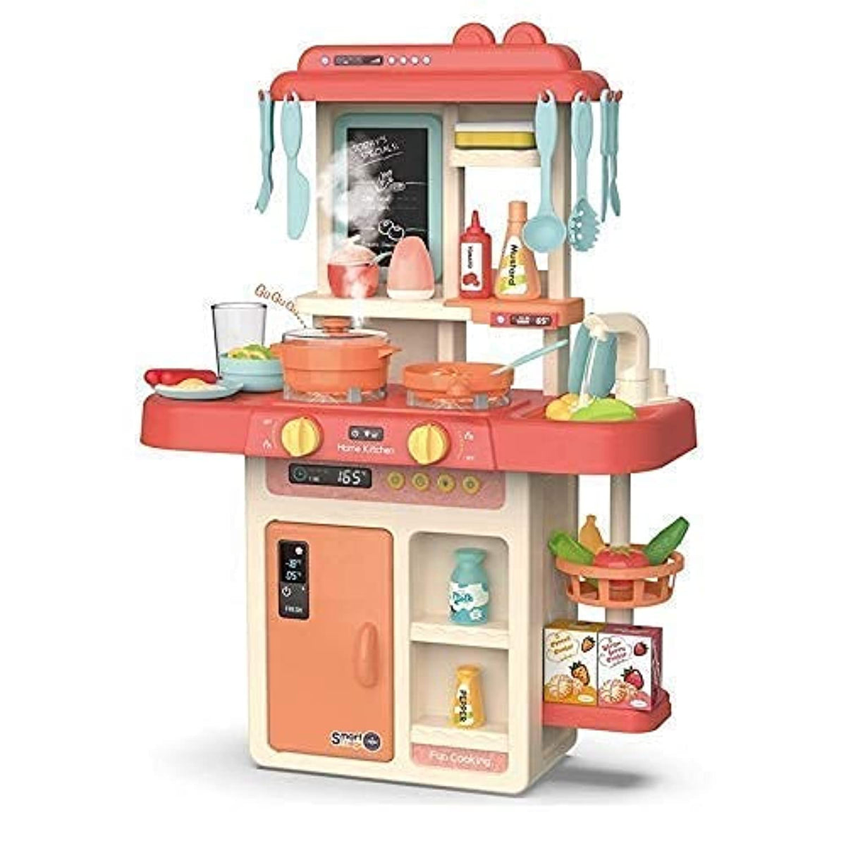 Honestum 42Piece Kitchen Set | Realistic Pretend Play Cooking Set with Light & Sound | Play Sink with Running Water & Dessert S