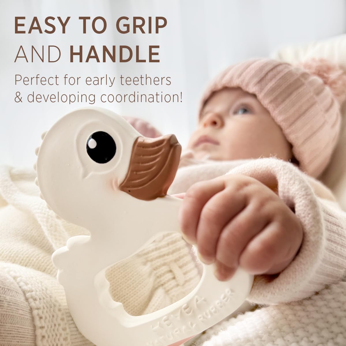 Hevea Kawan Duck Teether - Massaging Baby Teething Toys Made From 100% Natural Rubber - Free Of Bpa, Pvc, Plastic, And Phthalate