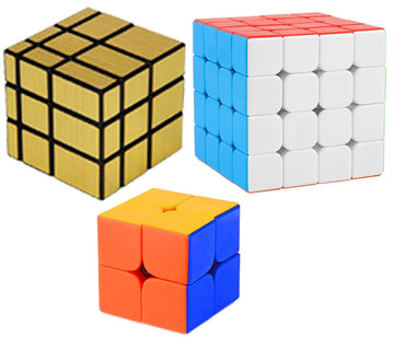 Jo Baby Cube Combo Set of 2X2, 4X4, Gold Mirror High Speed Stickerless Magic Cube Puzzle (CUBE-24G)