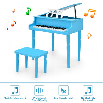 Honey Joy Classical Kids Piano, 30-Key Mini Grand Piano With Music Stand And Bench, Wooden Musical Instrument Toy With Lid & Mus