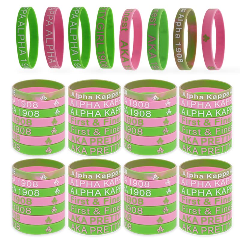 56 Pieces AKA Bracelet - AKA Sorority Gifts For Women - AKA Gadgets For Alpha Kappa Alpha - AKA Silicone Bracelet Charms Paraphe