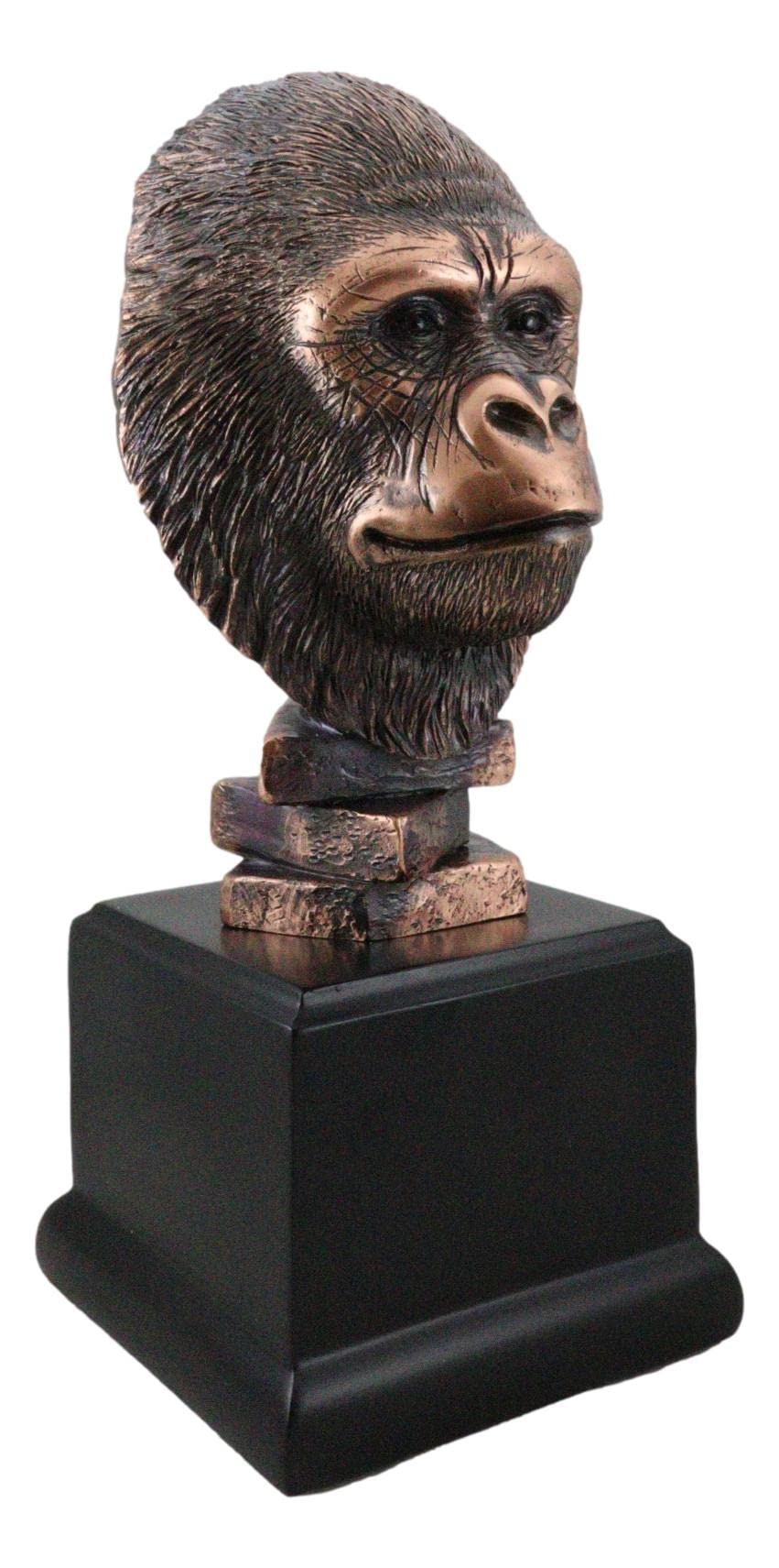 Ebros Gift Silverback Gorilla Bust Statue, 8.25" Tall, Sepia Bronze Polyresin, Black Trophy Base, Amazon Rainforest Decor