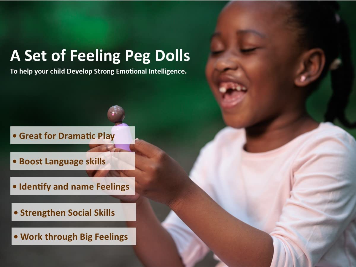 My Felt Story Set Of 12 - Rainbow Wooden Peg Dolls With Emotions | Multicultural Skin Tone Figures | Sensory Autism Toys For Toddlers, Early Education, Social Emotional Therapeutic Learning