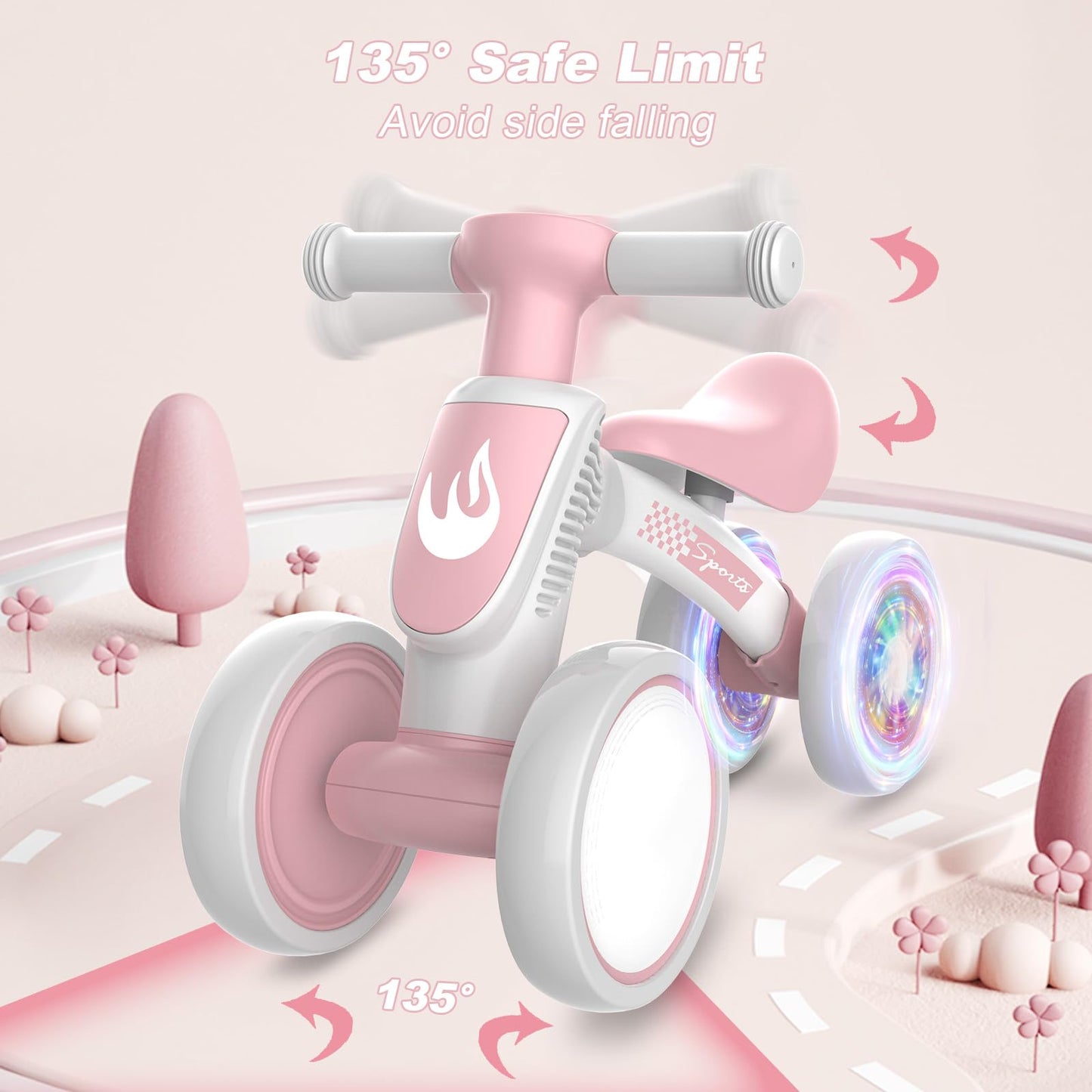 Colorful Lighting Baby Balance Bike Toys For 1 Year Old Girl Gifts, 10-36 Month Toddler Balance Bike, No Pedal 4 Silence Wheels