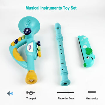 Generic Toddler Musical Instruments Toy Set, Trumpet & Harmonica, Blue, Plastic, Model RJ2866A, Gifts for Kids Ages 2-5