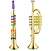 Amylove Set of 2 Musical Instruments Including Toy Clarinet and Trumpet Plastic Portable 8 Colored Keys Early Educational Toys for Musical Gifts(Gold)