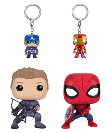 Funko Pop Marvel: Civil War Hawkeye Spiderman, Iron Man & Captain America Keychain