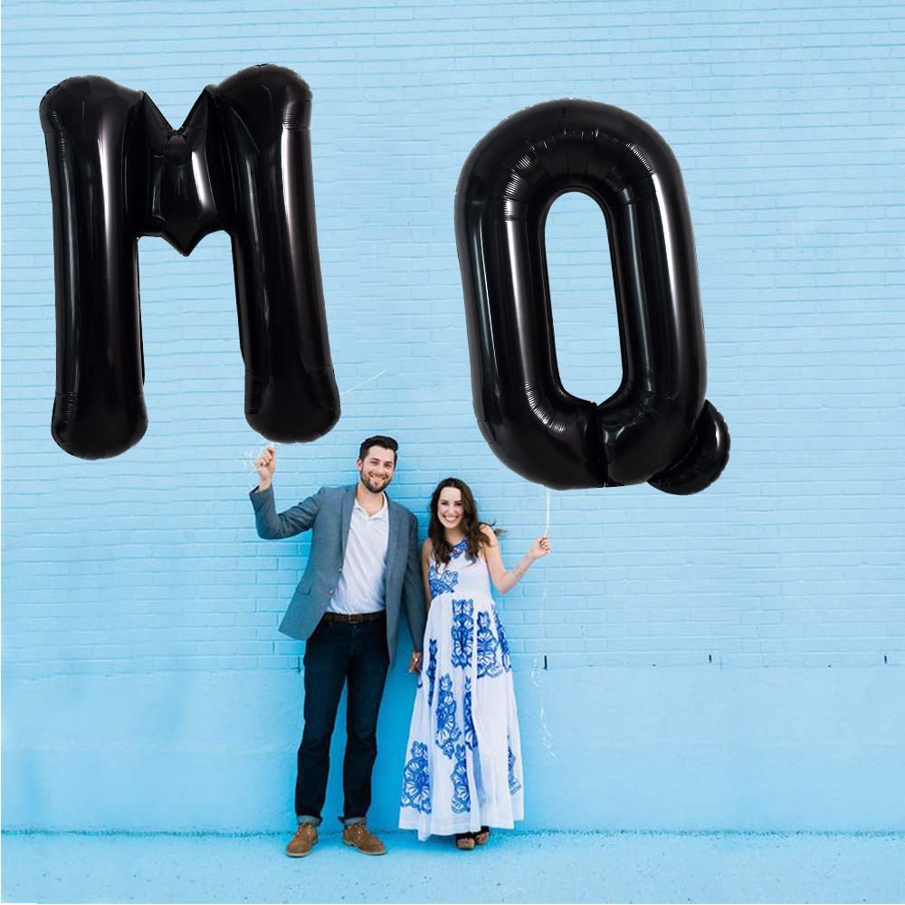 Toniful 40 Inch Large Black Q Letter Balloons Jumbo Helium Balloons,Foil Mylar Big Alphabet Balloons For Birthday Party Annivers