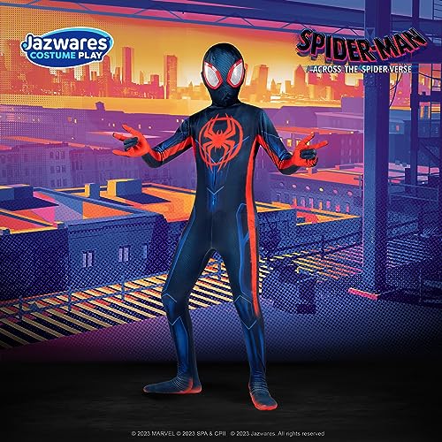 Jazwares Marvel Miles Morales Spider-Man Deluxe Costume - Medium Multi Spandex with Hidden Zippers & Wrist Slits