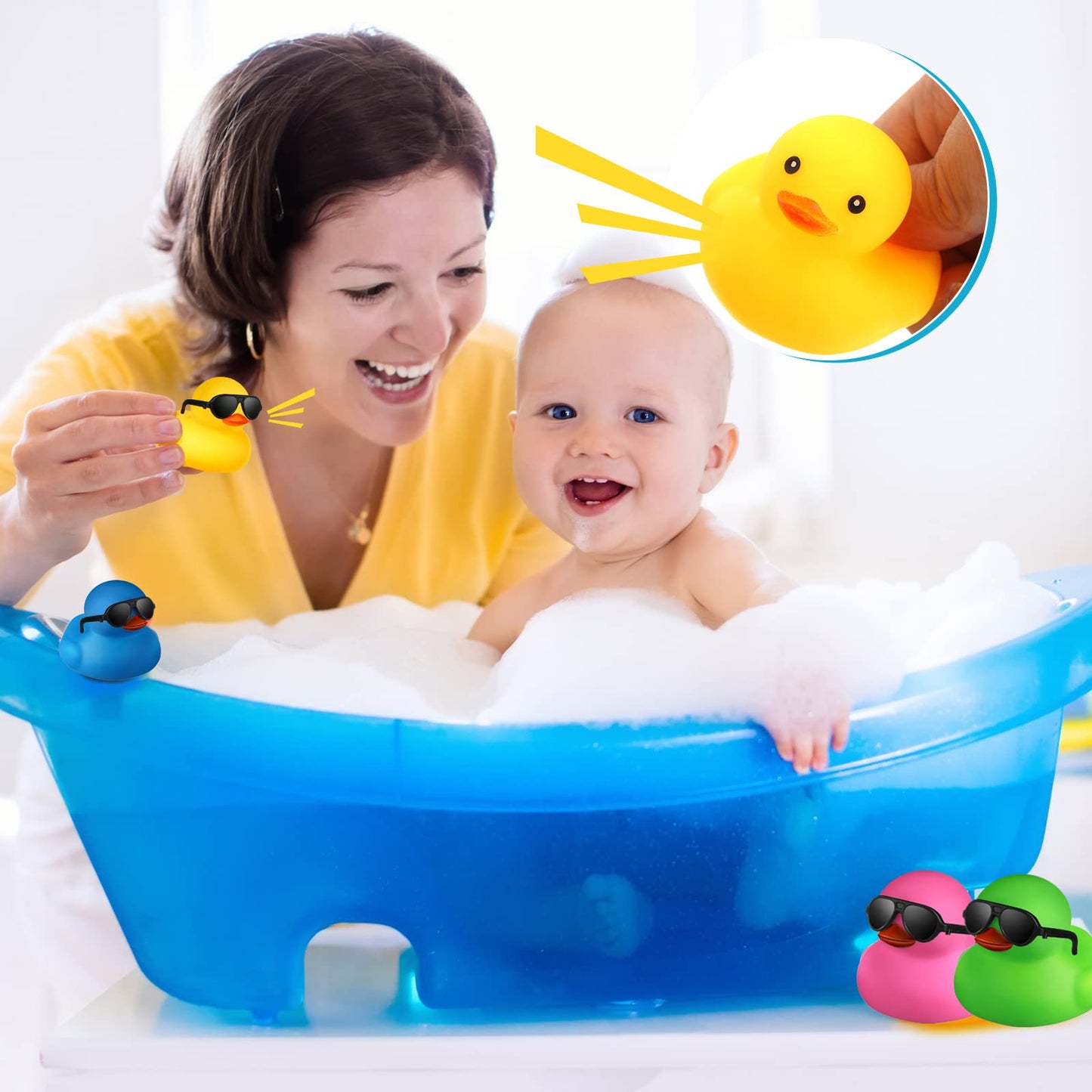 Chivao 12 Pcs Rubber Ducks With 12 Sunglasses/ Hats/ Headwear/ Scarf Small Mini Cruise Rubber Duckies Bathtub Toys In Bulk For V