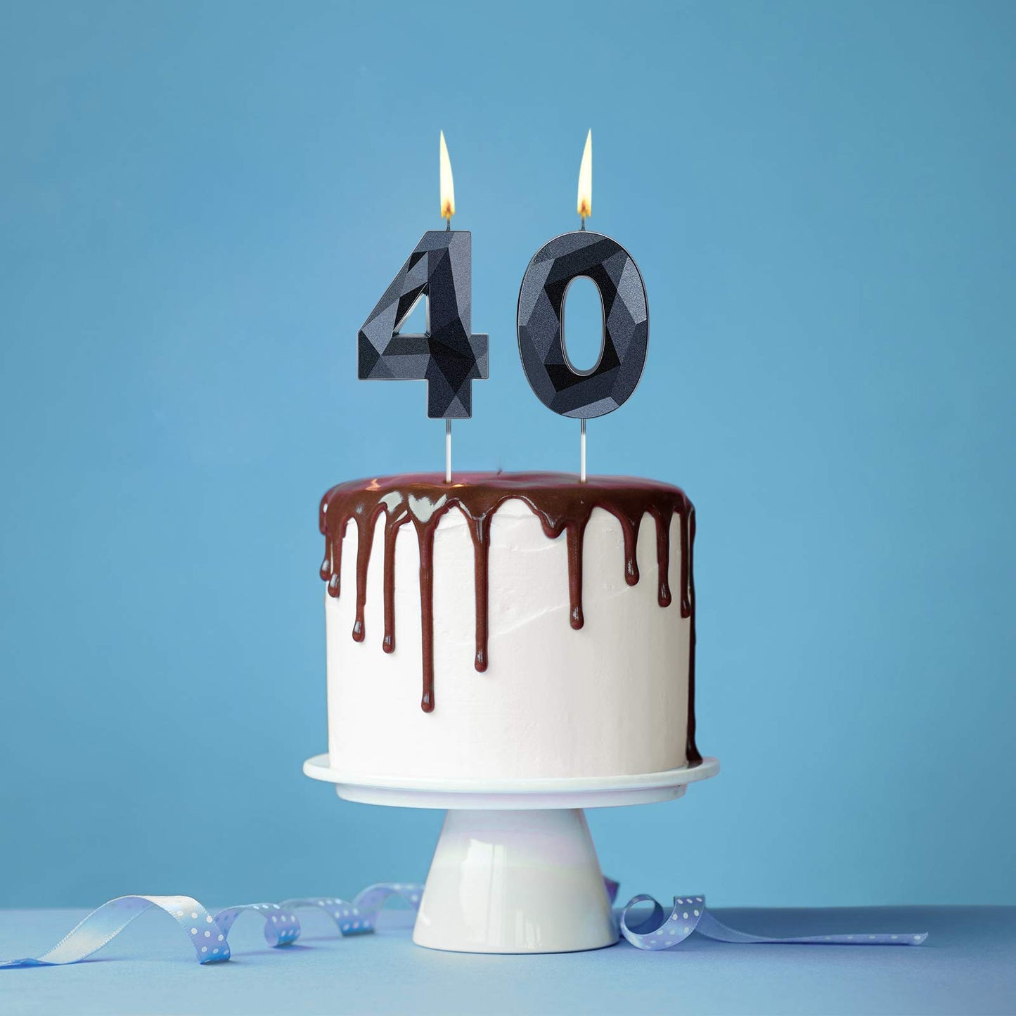 Nuanchu 40th Birthday Candles - 3D Black Wax Number 40 Cake Topper, 2 Inch Sparkler for Men & Women Birthday Party Decoration