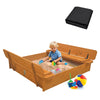 RUNSHED Large Wooden Kids Sandbox with Lid - Outdoor Sand Box for Kids with Cover Sand Protection, Foldable Bench Seats and Bott