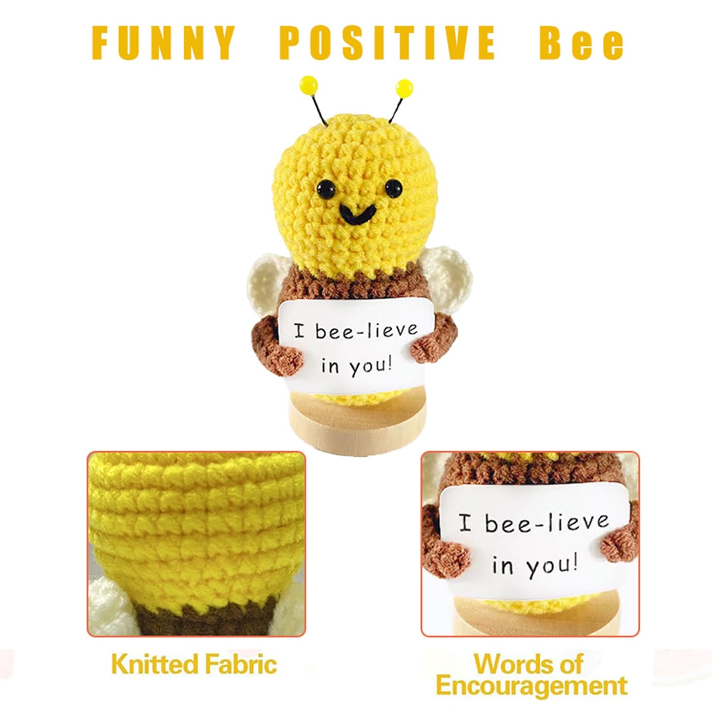 Aabxx Funny Mini Positive Potato,3 Inch Cute Crochet Doll With Positive Card,Soft Wool Knitting Toy Decoration Encouragement Support For Birthday Gifts Room Decor (Positive Bee)